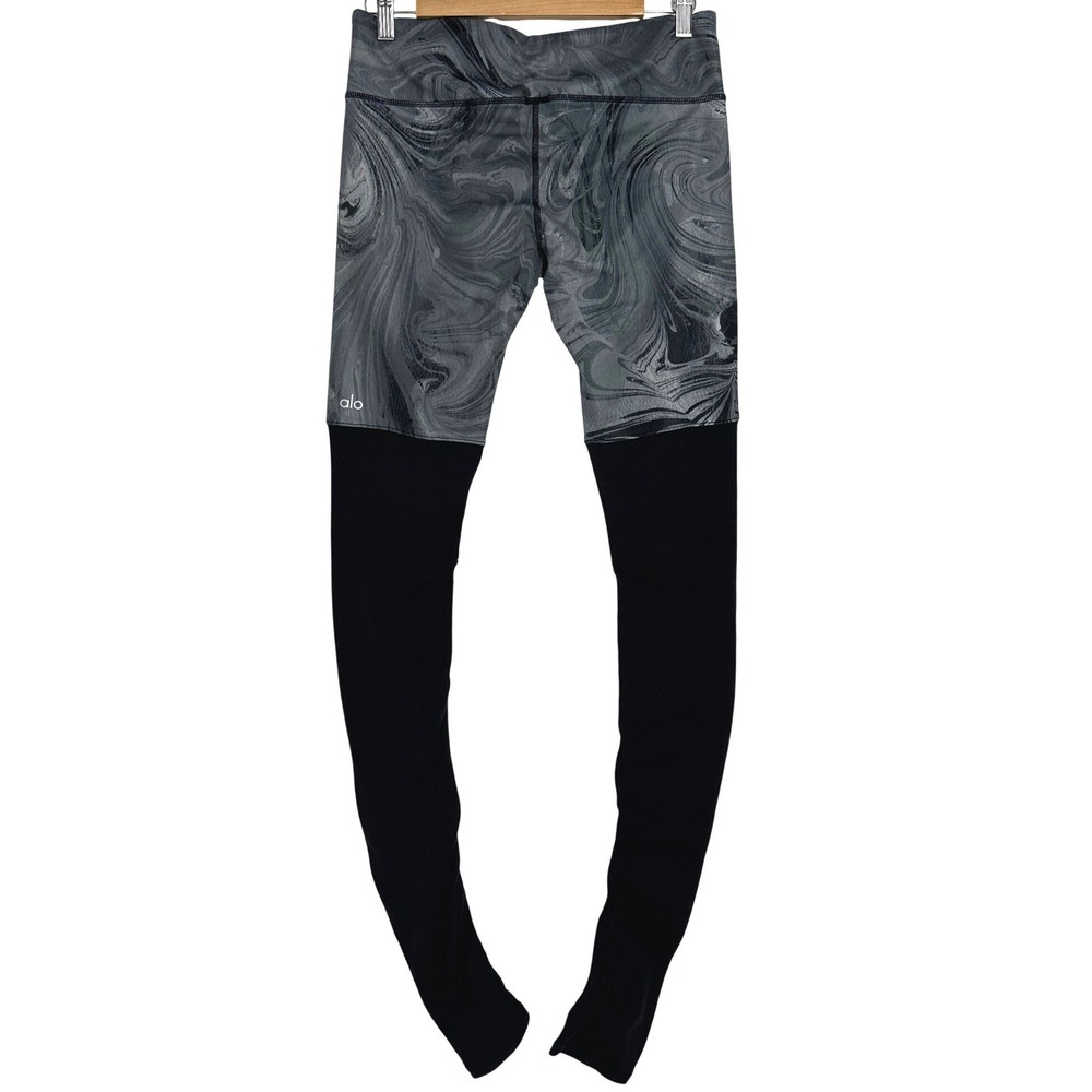 ALO Yoga Goddess Leggings Gray Black Marble Swirl M - Picture 3 of 9